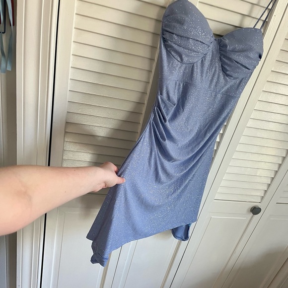 Windsor Shimmer Light Blue Spaghetti-Strap Mini Dress - Picture 3 of 7